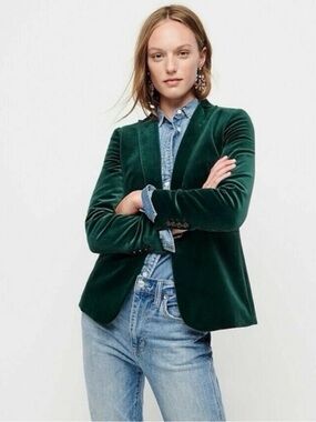 J. Crew Parke Forest Green Velvet Blazer Size 6 Tall